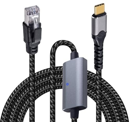 Duttek Cavo adattatore da USB-C a Ethernet Gigabit 3 m, da RJ45 maschio a USB C maschio, cavo da USB C a RJ45 fino a 1000/100/10 Mbps, cavo di rete LAN Ethernet per iPhone serie 15, iPad, MacBook Pro