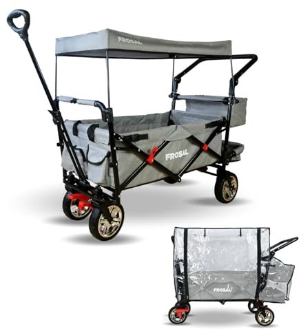 FROSAL Bollerwagen Leo Silbergrau Soft inkl. Regenverdeck Regenschutz Kinder faltbar Handwagen