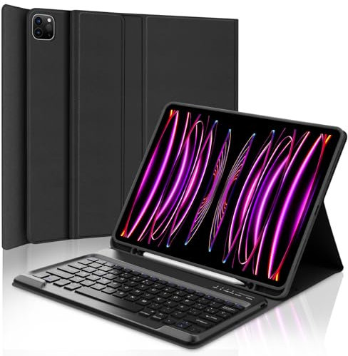 Teclado para iPad Pro 12.9, Teclado para iPad Pro 6/5/4/3 Generación, Funda Teclado Bluetooth Inalámbrico y Portalápices para iPad Pro 12.9 Pulgadas 2022/2021/2020/2018 (6.ª/5.ª/4.ª/3.ª Gen), Schwarz