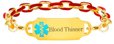 Vivaday Blutverdünner Benutzerdefiniertes Medizinisches ID-Armband | Verstellbare gravierte Rechteck-Anhänger-Armbänder | Emaille-Link-Personalisierter Schmuck YA5207