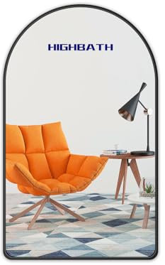 HIGHBATH 60x80 cm Large Arched Mirror Black Brushed Frame Wall Mirrors Metal Framed HD Glass Wall Mirrors for Makeup Bathroom Living Room