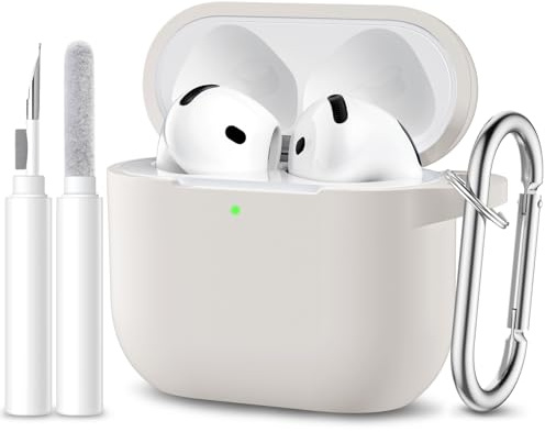 Maledan Case Compatible with AirPods 4 Case 2024, Soft Silicone Full Body Protective Case for Apple AirPods 4th Generation Case with Cleaning Kit & Keyring [LED Visible], Starlight