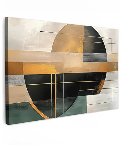 MuchoWow© Impression sur Toile Decoration Murale Peinture 120x80 cm Tableaux Art Décoratif Muraux Décoration Chambre Abstrait - Or - Bronze - Vert - Formes - Moderne