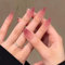 24 Pieces Press On Nails - Medium Length Almond Shape, Red Ombre Nails for Sticking - Fake Nails Glue Nails Set - Acrylic Nail Tips Women's Nail Art Accessories