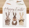 DecorMommt Tischläufer Modern Glückliche Ostern Netter Hase Tischläufer Waschbar Modern Frühling Küche Esstisch Dekoration Blume Grünes Blatt Festliche Tischmatten Läufer Set Für Party 40x140 cm