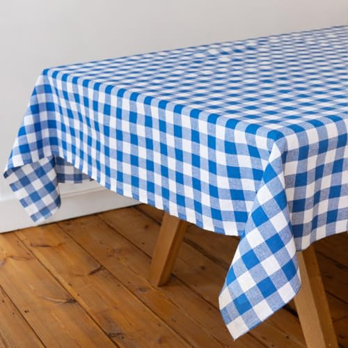 Talking Tables Fabric Large Blue Checkered Gingham Tablecloth Recycled Cotton Rectangle, Reusable and Washable Table Cover for Alfresco Dining, Buffets, Weddings & Parties and Picnics 180cm x 140cm