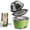 Classe Italy | Barbecue au charbon de bois avec couvercle et grille en fonte pour cuisson four. Balcon, portable. Comprend batterie rechargeable, charbon et gel pour allumage. PRO Vert avocat