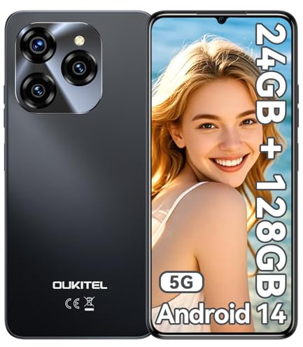 OUKITEL C50 5G Smartphone- Android 14 Mobile phone 5150mAh Battery & 10W,24GB + 128GB(1TB) Gaming phone,6.8 HD+ Display, 50MP+5MP Camera, Sim-Free & Unlocked Mobile Phones, FaceID/Fingerprint/GPS/OTG