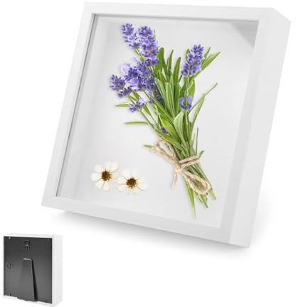 Bilderrahmen zum Befüllen, Objektrahmen Tiefer 3 cm, 3D Bilderrahmen 30 x 30 cm, mit Transparente Acrylplatte, Holz 3D Blumen Schattenbox, für Dekorationsobjekten, Geschenke(Weiß)