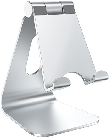 Deflecto Hinged Tilting Aluminium Tablet/Mobile Phone Stand suitable for tablets/phones from 4 - 11 in Silver