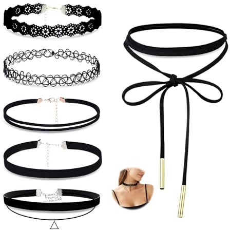 HMCEY 6 Stück Choker Kette Damen,Gothic Choker Schwarz,Halsband Chokers Set,Kropfband Schmuck Verstellbare,Gothic Schmuck Klassische,Halskette,Spitze Kette,Punk Ketten,Halloween Kettes für Dancing