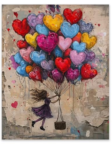 Hjjdiyes Pintura por números Globos de corazón niña en estilo graffiti, pintura por números para adultos y principiantes, juego de pintura al óleo pintada a mano con 4 pinceles y pintura acrílica para