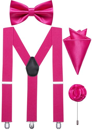 Ailisus Papillon e bretelle regolabili da uomo elastico Y-Back bretelle papillon tasca quadrata spilla set smoking matrimonio