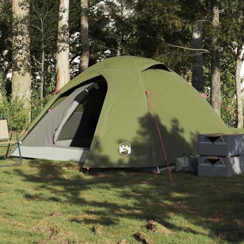Kuppel-Campingzelt Olivgrün Wasserdicht für 4 Personen mit abnehmbarem Überzelt E-Anschluss und Belüftung ideal als Camping Zelt Biwakzelt Pop Up Zelt mit Vorzelt