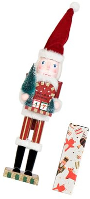 Wooden Christmas Advents Calendar Nutcrackers 38CM Height Interactive Holiday Decoration for Living Room Classroom Christmas Clock Calendar