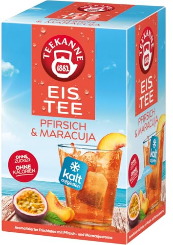 Teekanne Eistee Pfirsich Maracuja Früchtetee | 18 Teebeutel kalt aufgießen | ohne Zucker | 45 g