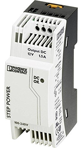 PHOENIX CONTACT STEP-PS/1AC/12DC/1.5 Primary Step Power Supply for Rail Mounting, 1-Phase Input, 12V DC / 1.5A Output