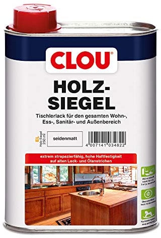 CLOU Holz-Siegel Tischlerlack: Premium Klarlack zur Lackierung von Möbeln, Treppen, Parkett und im Garten, seidenmatt, 0,25 L