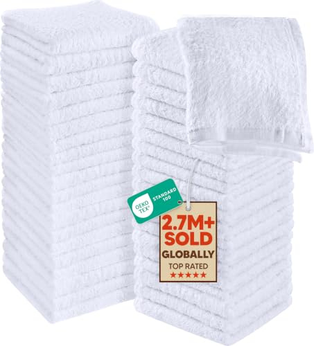 Utopia Towels - Cotton Washcloths Set - 30 x 30 cm, White - 100% Ring Spun Cotton, Premium Quality Flannel Face Cloths, Highly Absorbent and Soft Feel Fingertip Towels (60-Pack, White)