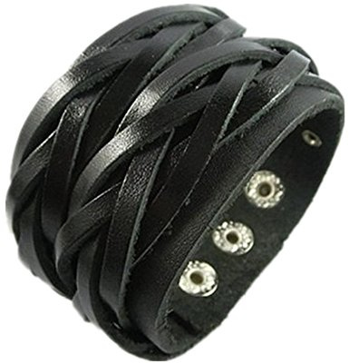 Jirong Fashion Punk einstellbare Leder-Armband Armband - Ideal für Männer, Frauen, Teens, Jungen, Mädchen Sl2460 (Schwarz)