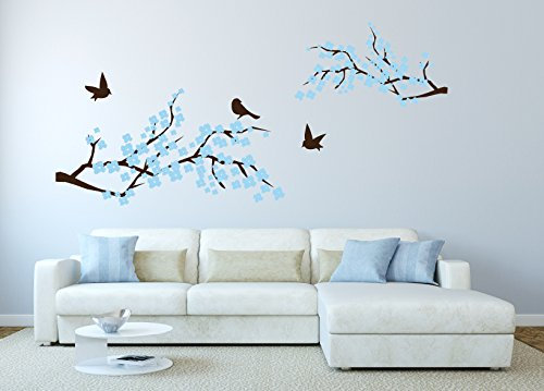 Wandtattoo Kirschblüte mit Vögeln Baum Aufkleber Home Wohnzimmer Salon Restaurant