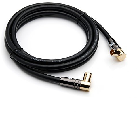 XO Cavo antenna - 3M / 3 Metri - Cavo coassiale antenna ad alte performance 24K placcato oro Digitale TV RF TV con connettori a 180 / 90 gradi - (Nero)
