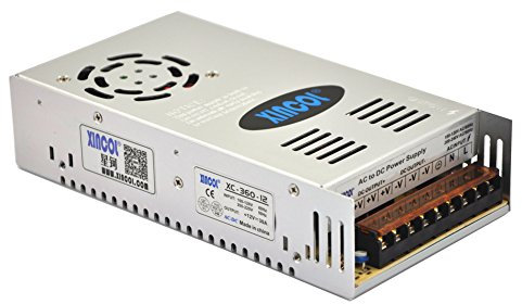 XINCOL 12V 30A 360W Transformador de Potencia, Transformador de Voltaje, Fuente de Alimentación para la Tira de LED