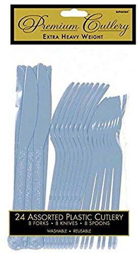 Amscan 8003.108 Cutlery Tableware Items, Plastic, Pastel Blue
