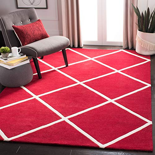 SAFAVIEH Chatham Collection Area Rug - 6' x 9', Red & Ivory, Handmade Diamond Trellis Wool, Ideal for High Traffic Areas in Living Room, Bedroom (CHT720G)