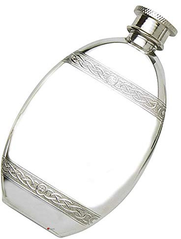 I LUV LTD Hip Flask 2oz Pewter Oval Shape Celtic Band Screw Top Polished Finish Engravable