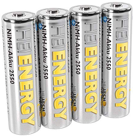 HEITECH vorgeladener 4er Pack NIMH-Akku Mignon/AA / HR06 2550 mAh 1,2V - Wiederaufladbare Batterien mit geringer Selbstentladung - Akkus für Geräte mit hohem Stromverbrauch