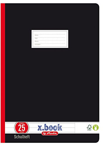 Herlitz 331215 Schulheft A4, liniert mit Rand, Lineatur 25, 20 Blatt, schwarz (25er Vorteilspack)