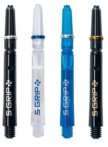 Harrows Supergrip Dartpfeil-Schäfte, drehbar, 4 Farben, zwei Größen – mittellang oder kurz, 3 Sets, schwarz / goldfarben
