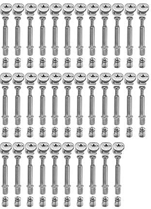 LOOTICH Exzenter Möbelverbinder-Set Exzenterbeschlag Ø15mm Einschraubdübel mit Abdeckrand M6x40mm und Eindrehmuttern M6 für Möbel Kabinett Schrank-Verbinder Komplett 34 Set