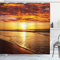 ABAKUHAUS hawaiisch Duschvorhang, Strand Sunset Coast, Stoffliches Gewebe Badezimmerdekorationsset mit Haken, 175 x 220 cm, Dunkle Orange Orange