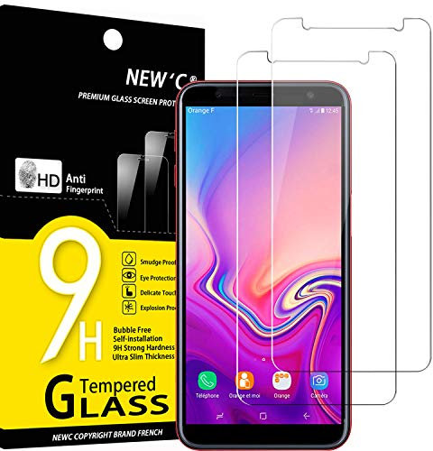 NEW'C Lot de 2, Verre Trempé pour Samsung Galaxy J6 Plus, Film Protection écran sans Bulles d'air Ultra Résistant (0,33mm HD Ultra Transparent) Dureté 9H Glass