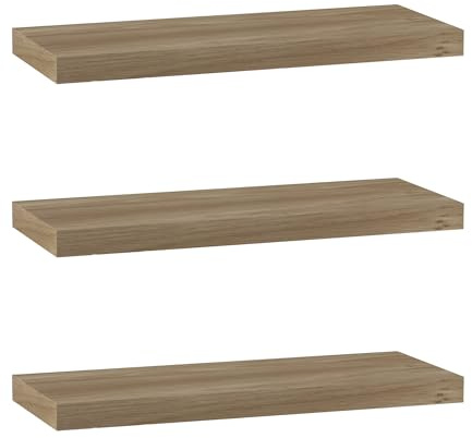 URBNLIVING Wooden Floating Wall Mount Shelves Display Unit (3 x 60cm, Oak)