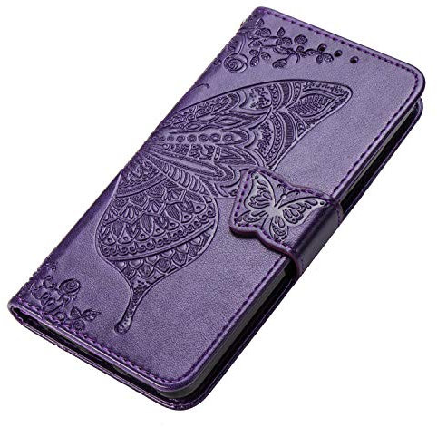 HAOYE Coque pour Samsung Galaxy A51 Etui, Magnétique Cuir PU Flip Cover Case, Protection Antichoc, Motif Papillon, Housse avec Carte Fentes/Stand Fonction. Violet Foncé