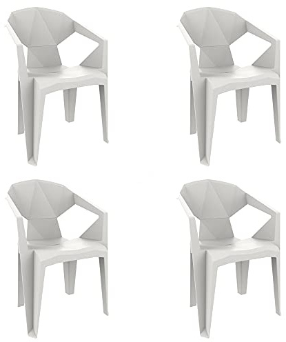 resol grupo Delta Sessel mit Armlehnen aus Kunststoff für Garten Outdoor Terrasse, 4er Set, weiß