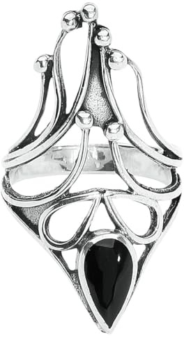 etNox Schwarzer Onyx Frauen Ring silberfarben L 925er Sterling Silber Geschenke, Gothic