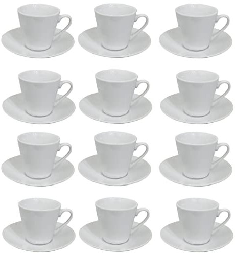 Hogar y Mas Juego de Café Barista Classic 24 Piezas 12 Tazas y 12 Platos de Porcelana Blanca. Servicio de Café para 6 Personas Set de 12