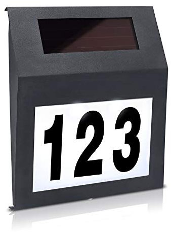UISEBRT Solar LED Hausnummer Beleuchtet Edelstahl - Solarhausnummer mit 2 LED für außen - Solarleuchte mit Dämmerungsschalter und amorphem Silizium- Solar-Panel (Anthrazit)