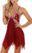ONGASOFT Lingerie Donna Sexy Intima Pizzo Babydoll Trasparente Camicia da Notte Chiusura Frontale Aperta Scollo a V Perizoma, Borgogna