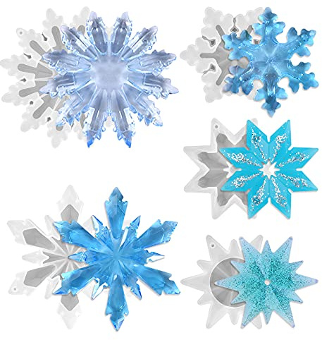 5 Sätze Schneeflockenform Schneeflocke Silikonformen Weihnachtsharzformen Harzformen Silikon für Kuchen, Seife, handgefertigte Weihnachtsformen, reichhaltige Schneeflocken