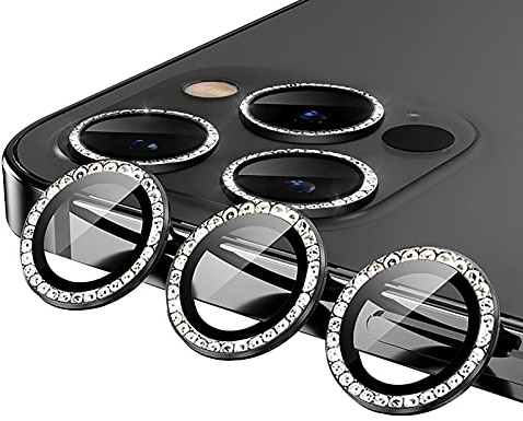 GIOPUEY Pellicola Fotocamera per iPhone 13 PRO Max, Diamante di Cristallo, Brillante, Non influisce sull'effetto di ripresa, iPhone 13 PRO Protezione Fotocamera - Black
