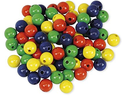 TimeTEX - Perlen 12 mm - je 20 x rot, gelb, grün, blau - Die farblich sortierten Holzperlen sind die ideale Ergänzung für die Schüttelbox - 80 Stück - 93267