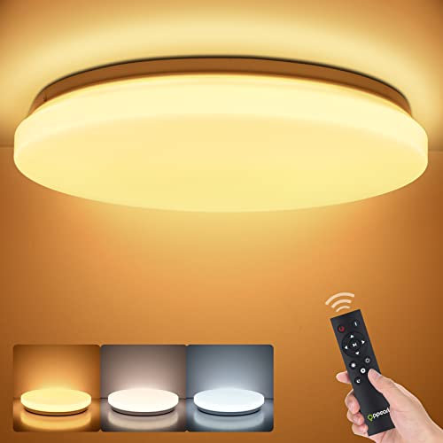 OPPEARL LED Deckenleuchte Dimmbar, Ø28cm, 24W LED Lampen Deckenlampen Rund, 2400LM Deckenbeleuchtung mit Fernbedienung Einstellbar, Küchenlampe für Küchenlampe, Bürolampe, Flurlampe Decke, 3000K-6500K