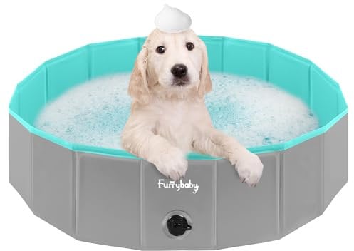 furrybaby Piscine Pliable pour Chiens, Piscine Rembourrée Portable pour Chien, Piscine en Plastique, Grande Piscine Rigide pour Enfants (Gris, 80 x 20 cm)