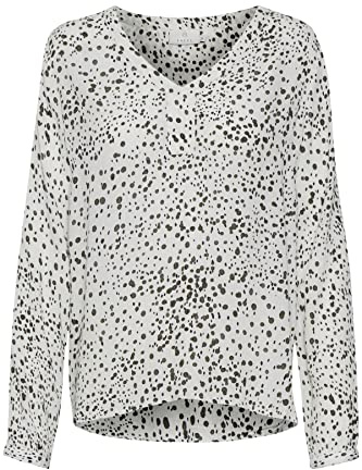 KAFFE Damen Bluse Langarm KAdebra Damen Bluse Langarm Punkte Top V Ausschnitt Lange Ärmel