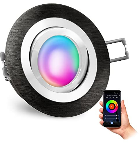SSC-LUXon RF-2 flacher RGB LED Einbauspot schwarz schwenkbar inkl. Smart WLAN Lampe - Einbaulicht kompatibel mit Alexa, Siri & Google
